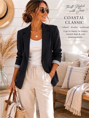 Jules & Leopold Navy Textured Blazer Size Large | Classic Career Jacket